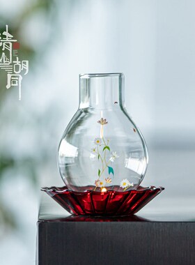 清山胡同禅意玻璃烛台防风蜡烛托中式烛托蜡烛罩浪漫餐桌茶道摆件