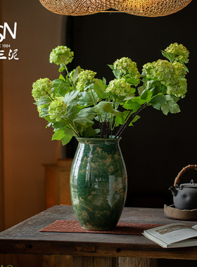御三泥陶瓷花瓶苏打绿色粗陶花器客厅居家插花摆件装饰复古罐子
