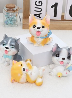 萌宠小狗摆件可爱柴犬柯基博美房间办公桌面治愈装饰儿童朋友礼物