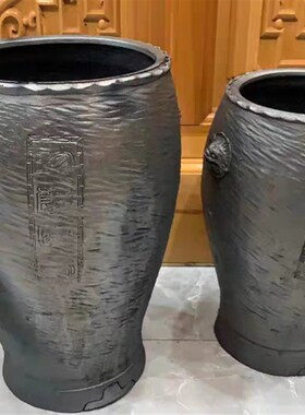 黑陶水波纹兰花盆透气沥水腰鼓盆手工民间传统工艺大理剑川发货