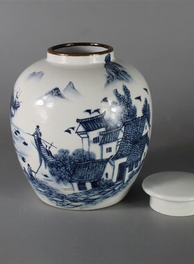 景德镇仿古陶瓷清光绪青花江南水乡枣子坛罐家居装饰展柜收藏摆件