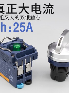 蓝波新品25A大电流金属旋钮开关2档自复自锁带指示灯红绿色9-24V