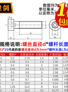 304不锈钢内六角螺丝螺母套装杯头螺钉组合螺栓螺丝钉大全袋装