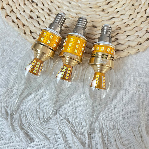 LED灯泡e14螺口灯头超亮节能灯金边拉尾上下发光蜡烛水晶吊灯专用 - 图1