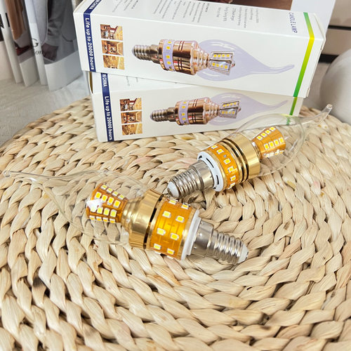 LED灯泡e14螺口灯头超亮节能灯金边拉尾上下发光蜡烛水晶吊灯专用 - 图2