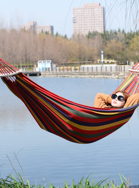 户外吊床单双人休闲帆布吊床野营木棍秋千Outdoor hammock