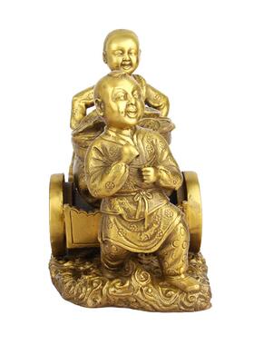 朴器 铜童子推车送财摆件家居装饰开业礼品