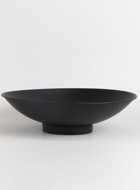 新中式金属圆形插花器黑色托盘客厅茶几家居花艺插花器收纳盘摆件