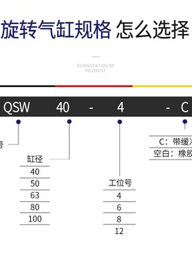 360度无限旋转台气缸分度盘4头小型摆动机械手带锁QSW50/40-90