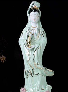 陶瓷自在观音菩萨佛像禅意摆件家居客厅招财送子观世音供奉工艺品