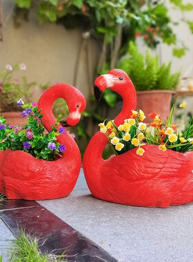 创意火烈鸟花盆庭院装饰摆件花园可爱动物花缸民宿阳台多肉种植器