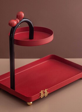 红色喜庆收纳摆件入户玄关客厅桌面装饰品门口鞋柜电视柜置物架