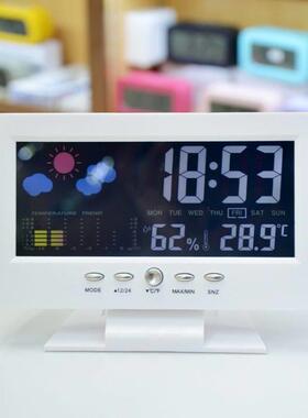 夜光家用台钟多功能闹钟智能气象万年历电子带钟彩屏天气预报时钟