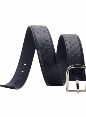 Gucci/古驰   针扣款深蓝色小压花腰带 宽4厘米休闲经典 正品皮带