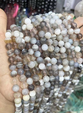 天然原色波斯湾条纹缠丝玛瑙圆珠散珠diy串手链项链饰品材料配件