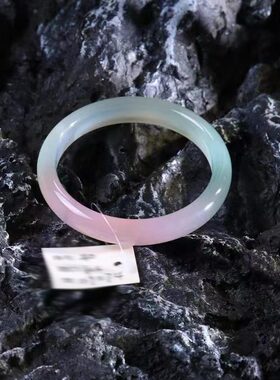 甄选天然冰种透马卡龙色玉髓手镯宽版11-12mm远青桃色玛瑙镯子