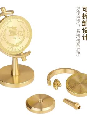 高级感小众客厅办公桌车载汽车一个亿小目标纯黄铜解压礼物小摆件