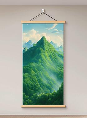 新中式青山图玄关装饰画有山无水靠山画客厅餐厅背景墙挂画壁画