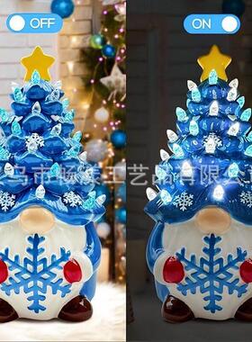 跨境 圣诞新款电池发光树脂侏儒彩灯树脂 圣诞树圣诞节装饰品
