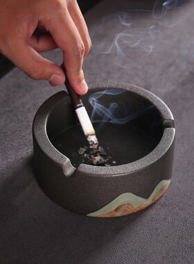 甄选仿古陶瓷烟灰缸家用客厅防飞创意潮流日式粗陶公室激光雕刻LO