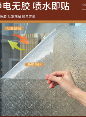 海棠花复古玻璃贴纸透光不透明卫生间门窗户防窥防走光3d立体贴膜