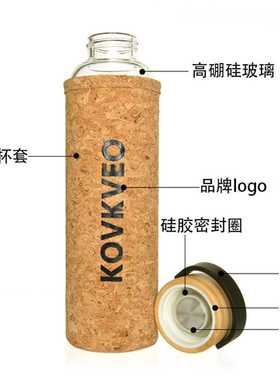 新款便捷提手竹盖高硼硅玻璃水杯软木隔冷隔热杯套大容量随手杯