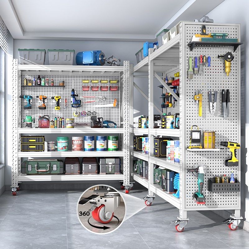 Multifunctional movable shelves, multi-layer storage racks with wheels, universal wheels, hole board shelves, storage room basement