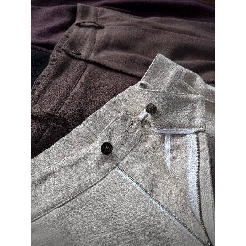 Oclin 70% high-end linen A-line trousers, three-dimensional pleated tailoring, fully hemmed lining, nouveau riche luxury