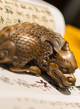 紫铜麒麟摆件一对办公室客厅貔貅工艺品装饰书桌案头摆设镇纸清供