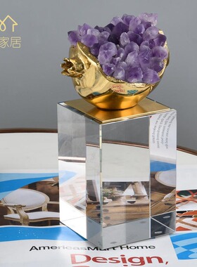 轻奢纯铜结子石榴摆件多子多福紫色水晶石新房装饰品家居铜工艺品
