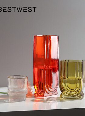 甄选博西家居 彩色直筒水培玻璃花 样板间家居软装饰工艺品花器摆