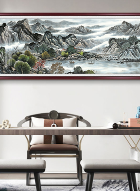 新中式山水画客厅装饰画办公室靠山墙挂画国画鸿运当头茶室墙壁画