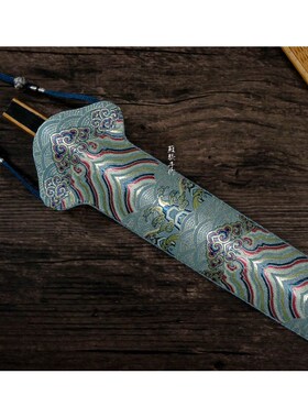 福山寿海手工扇套 真丝织锦缎扇套水蓝 纯手工缝制苏工折扇适用