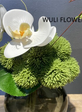 高级琉璃花瓶仿真花艺 别墅样板间家居茶几桌面绢花装饰假花摆件