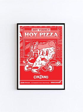 超酷感 红色pizza店铺海报 网红咖啡馆服装店 海报拍照墙饰道具