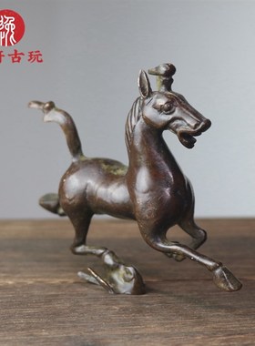 仿古镀紫铜马踏飞燕铜合金摆件十二生肖马室居客厅办公家装饰品