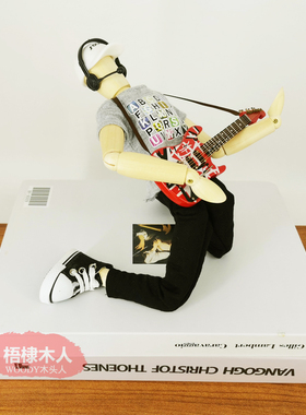 梧棣木人创意弹吉他木偶歌件摆手木人摆件弹奏吉他手摆件音乐摆件