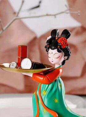 创意只此青绿文创古风仕女玄关电视柜装饰新中式家居托盘礼品摆件
