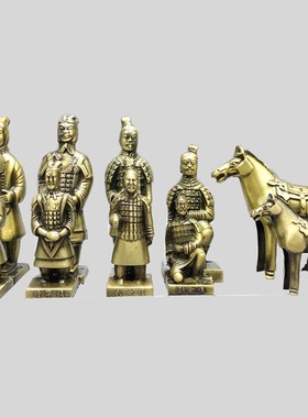 创意金属兵马俑摆件西安特色工艺礼品 8厘米青古铜色合金套装送学