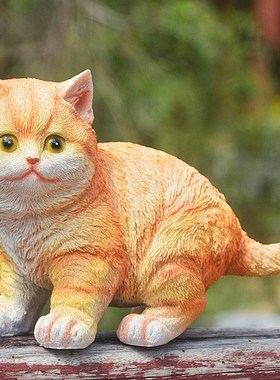 花园小品摆 庭院装饰树脂工艺品家居饰摆创意卡通动物小橘猫件件
