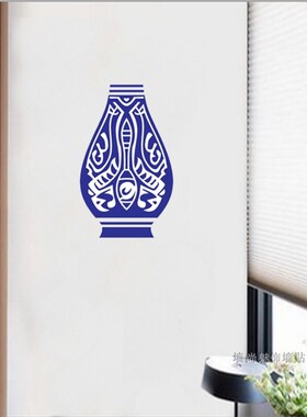 青花瓷瓶子贴纸中国风客厅屏风柜子办公室幼儿园教室装饰布置墙贴