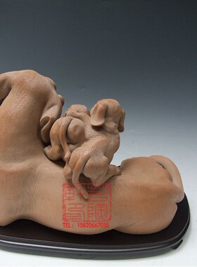 陶瓷工艺品 石湾公仔 狗 母子情