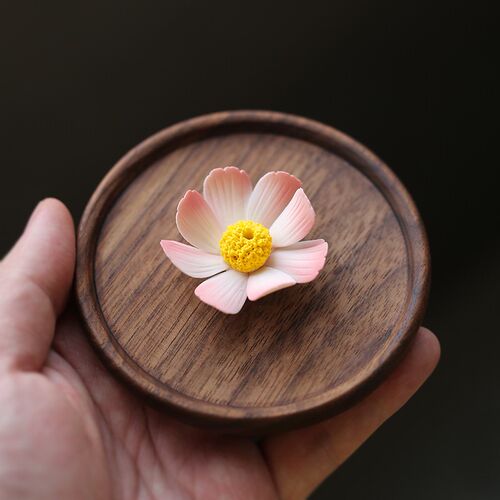 手工陶瓷格桑花 茶宠茶席摆件香插 茶玩香道檀香线香禅意香座香托 - 图0