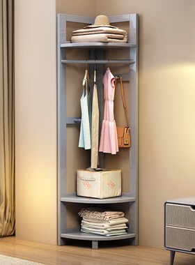实木转角衣帽架落地墙角收纳架拐角置物架三角多层储物架简易隔板