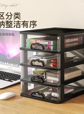 办公桌面收纳盒透明小抽屉式收纳柜学生书桌上文具杂物整理储物箱