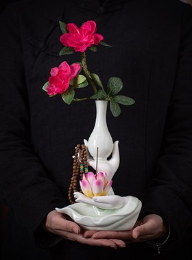 新中式佛手花瓶陶瓷摆件家居客厅水培花器绿植禅意花插桌面装饰品