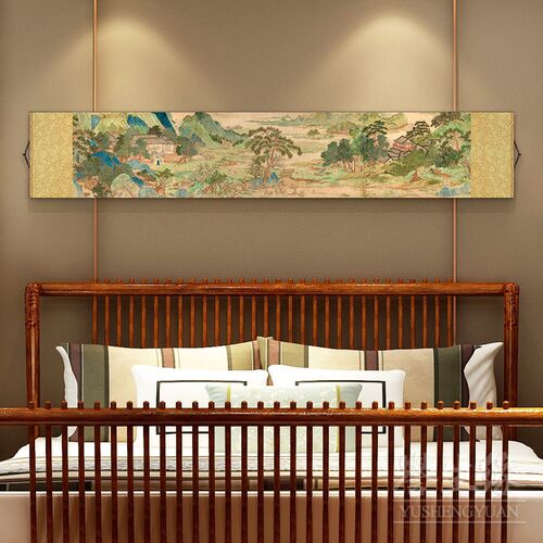 仇英桃花源图中式丝绸卷轴挂画卧室客厅背景墙装饰画餐厅书房壁画 - 图1