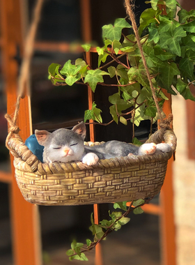 生意猫咪园件仿真动物可爱阳台庭院花摆装饰小猫挂件朋友创日礼品