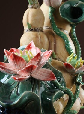 石湾陶瓷莲藕摆件厅客玄关酒柜装公室工艺品办饰开业乔迁新居礼品