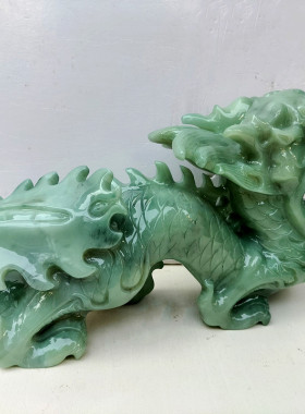 天然玉石龙摆件青龙原色岫招玉财镇销一对客厅办公桌厂家直宅真玉